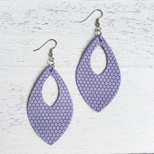 Periwinkle Honeycomb Leather Open Teardrop Earrings