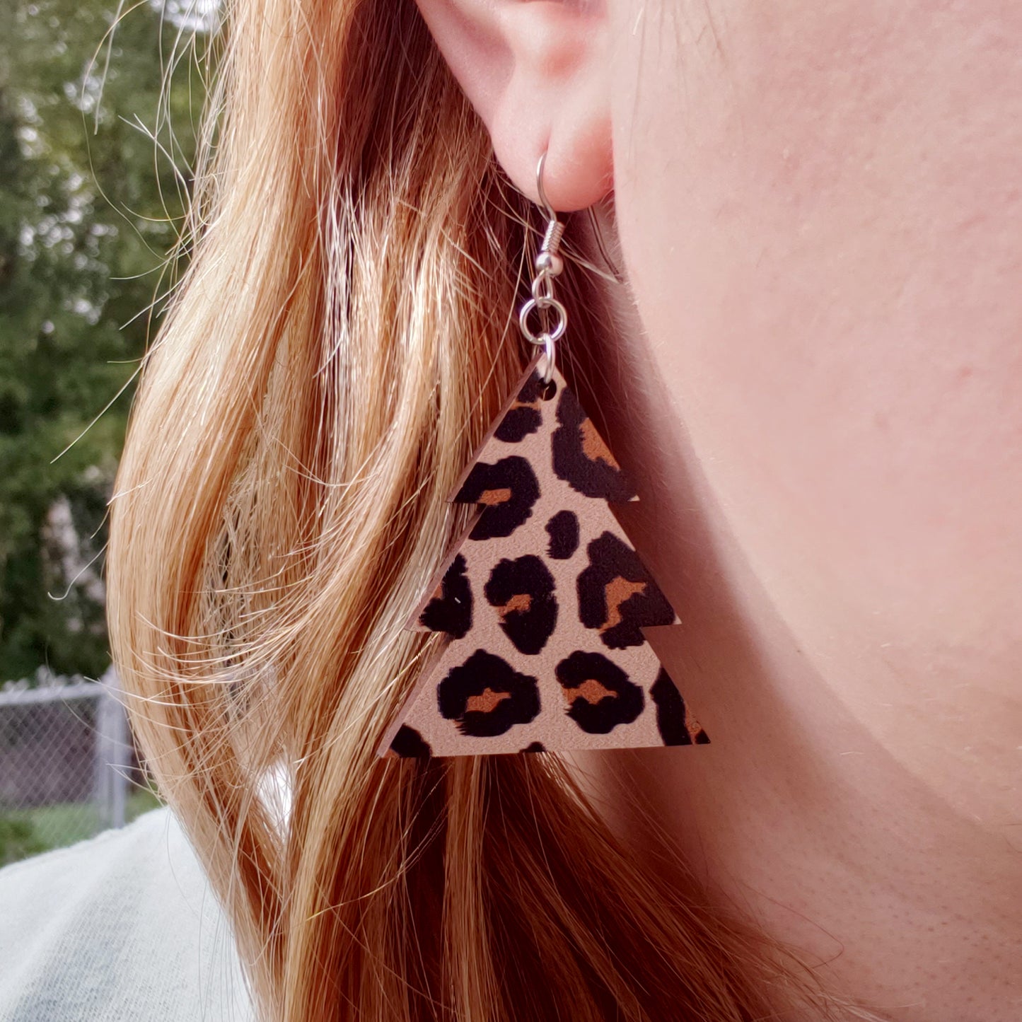 Leopard Print Wooden Tree Earrings