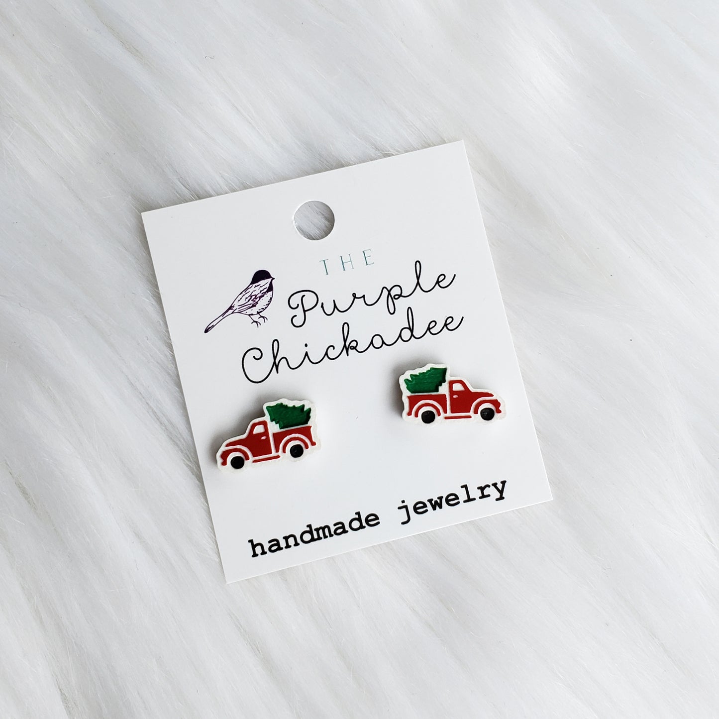 Little Red Truck w/Tree Stud Earrings