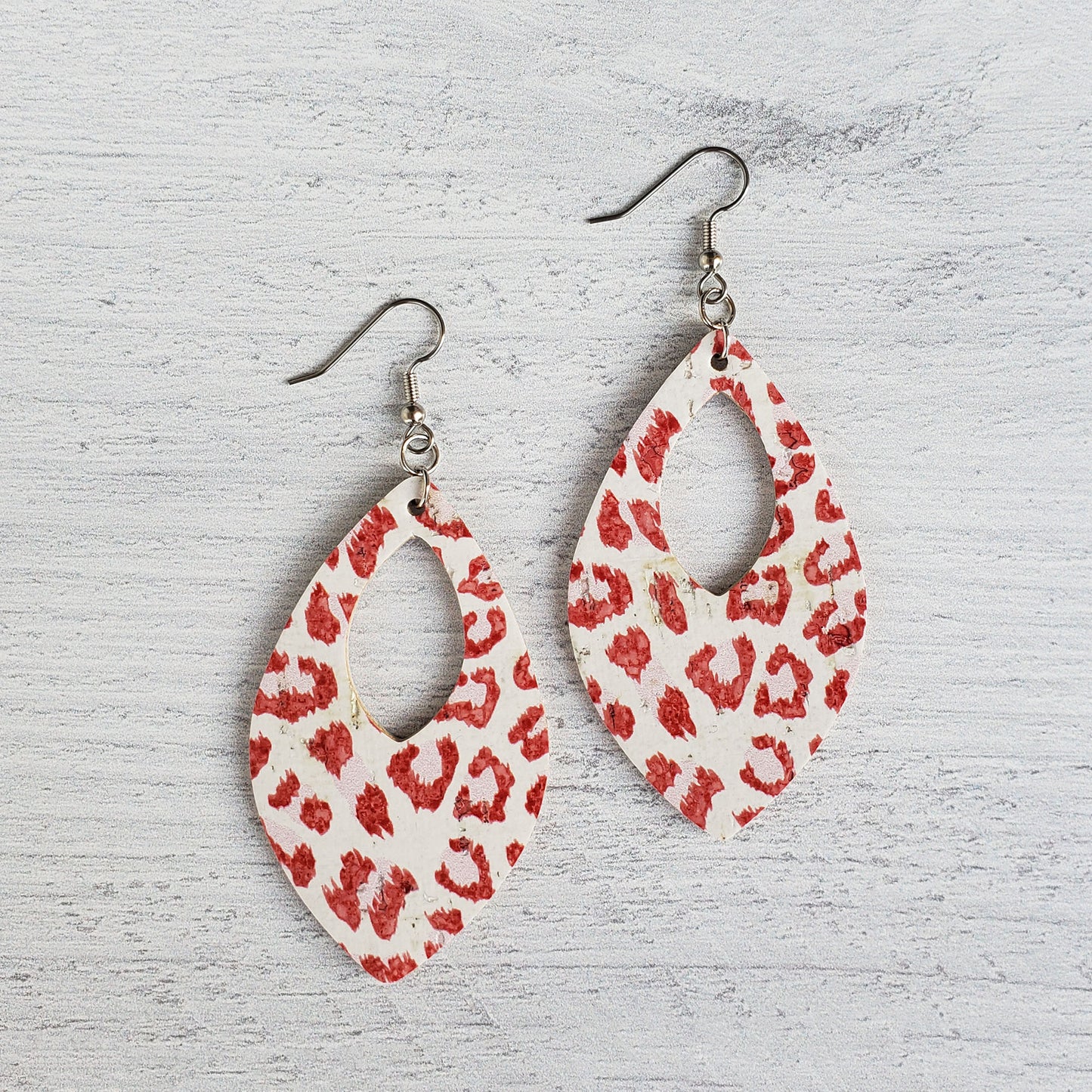 Red Leopard Open Teardrop Leather Earrings