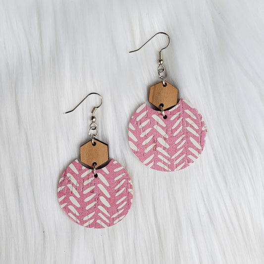 Pink Chevron Semi Circle Leather Earrings