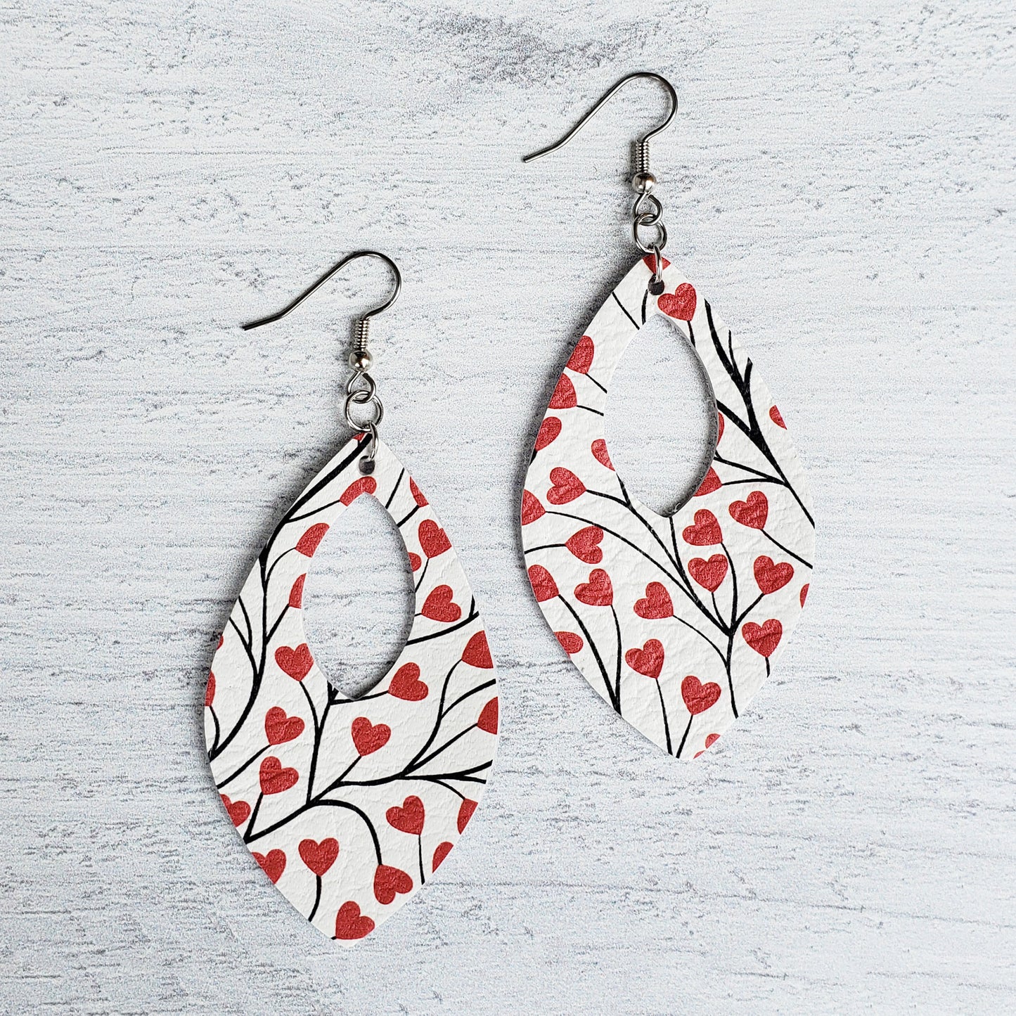 Trailing Hearts Open Teardrop Leather Earrings