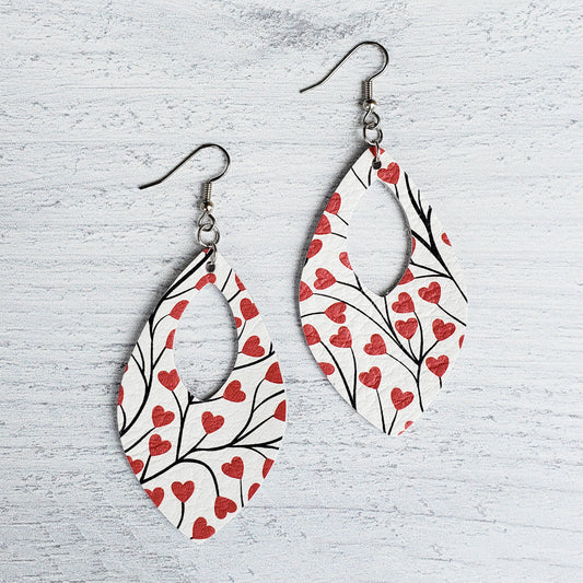 Trailing Hearts Open Teardrop Leather Earrings