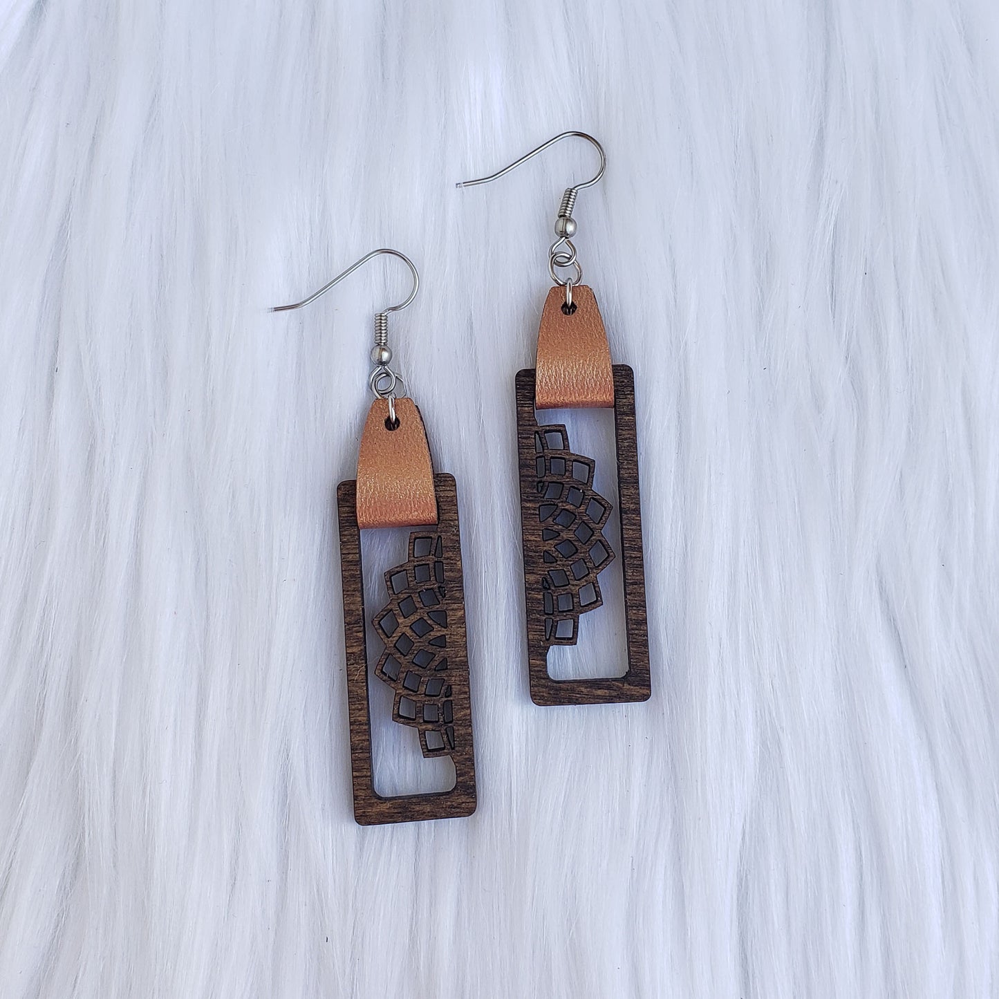 Walnut Stained Filigree Bar Dangle Earrings