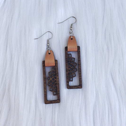 Walnut Stained Filigree Bar Dangle Earrings