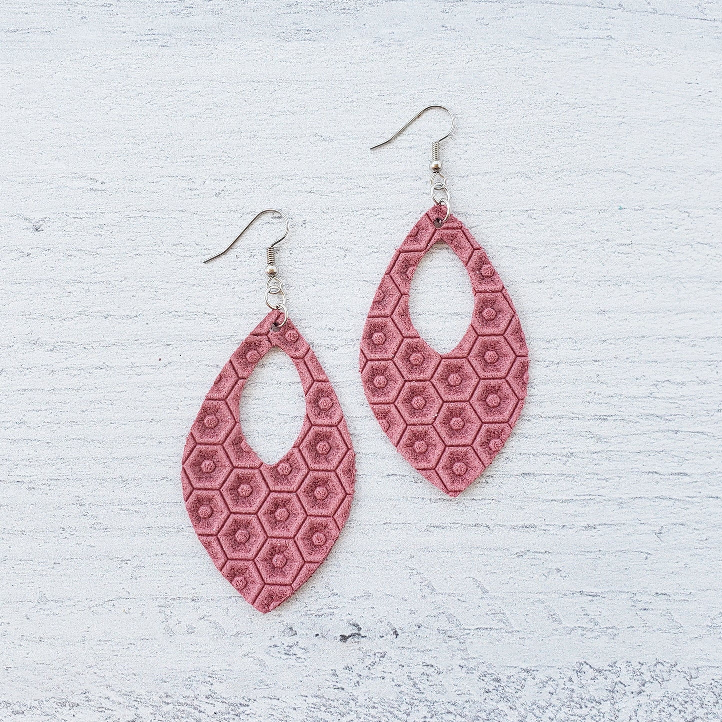 Watermelon Honeycomb Leather Open Teardrop Earrings