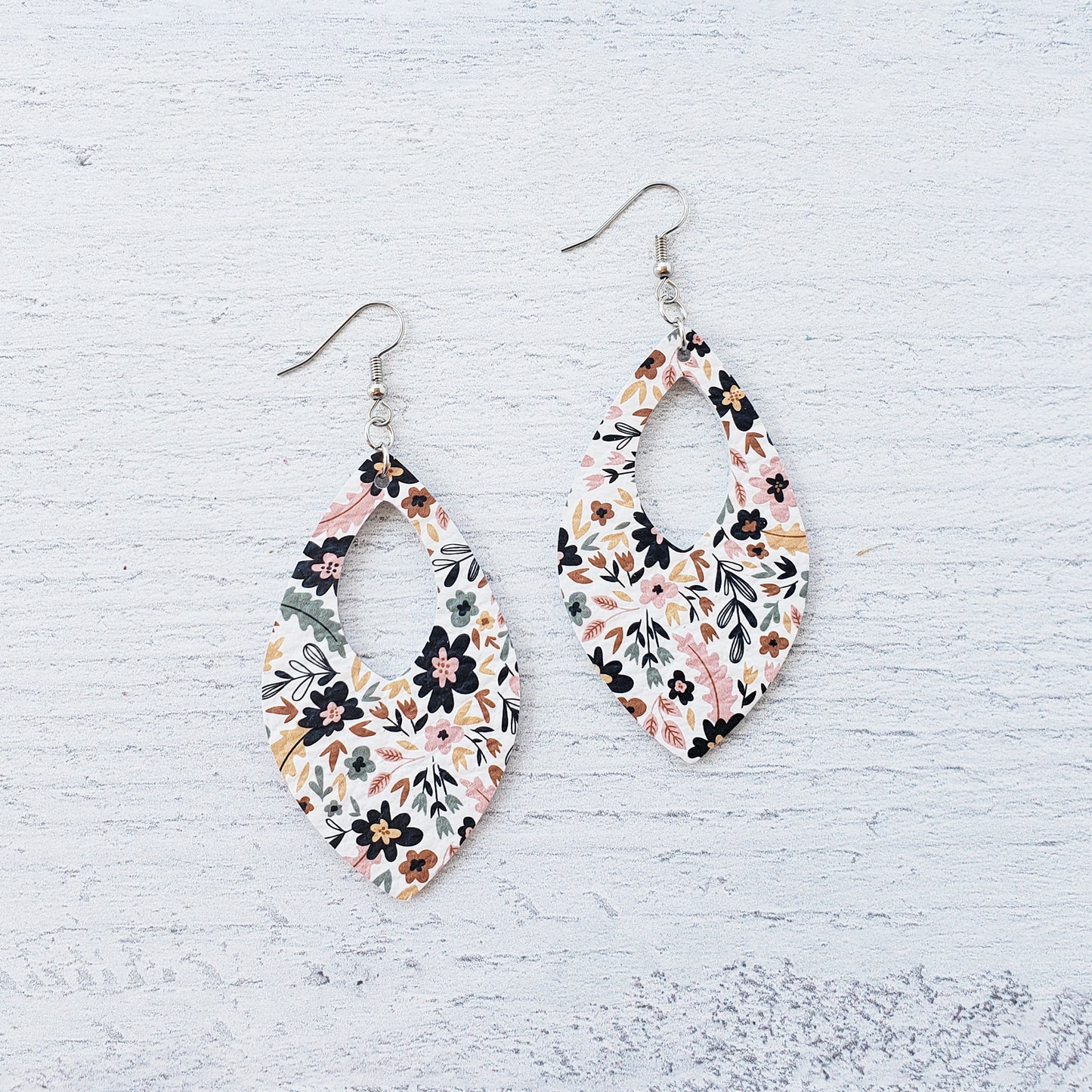 Spring Florals Leather Open Teardrop Earrings