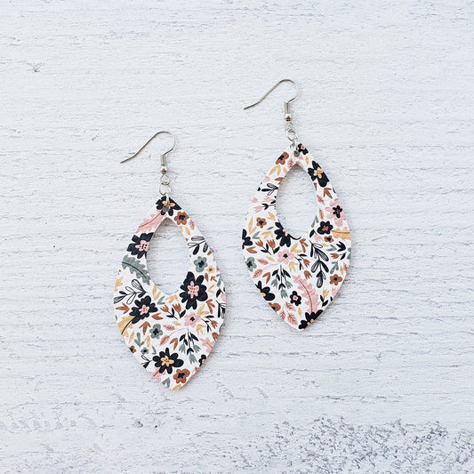 Spring Florals Leather Open Teardrop Earrings