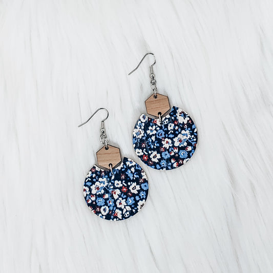 Patriotic Flowers Semi Circle Leather Earrings