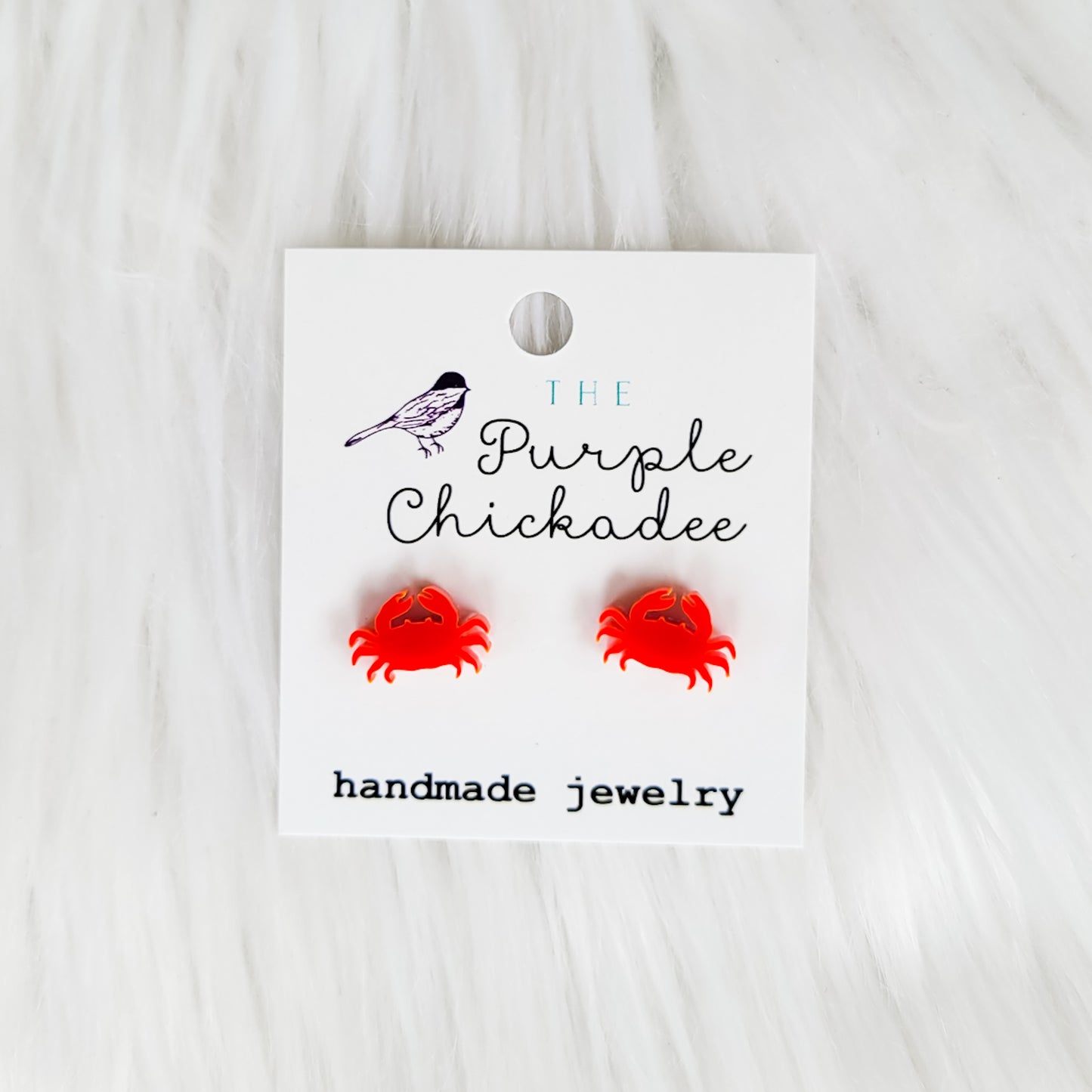 Red Crab Acrylic Earrings - Titanium Hypoallergenic