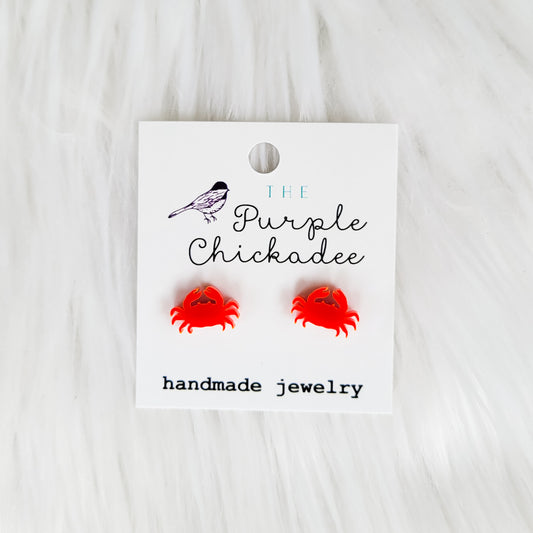 Red Crab Acrylic Earrings - Titanium Hypoallergenic