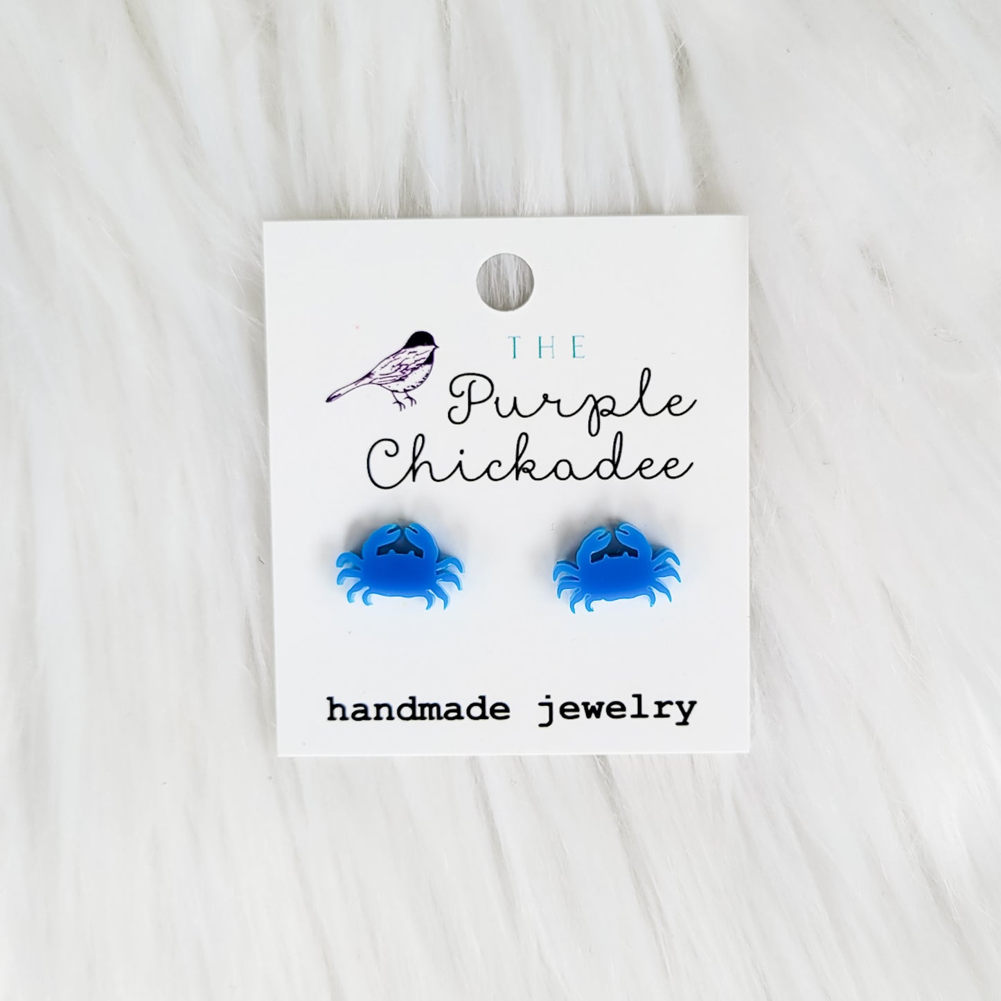 Blue Crab Acrylic Earrings - Titanium Hypoallergenic