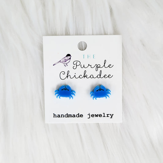 Blue Crab Acrylic Earrings - Titanium Hypoallergenic