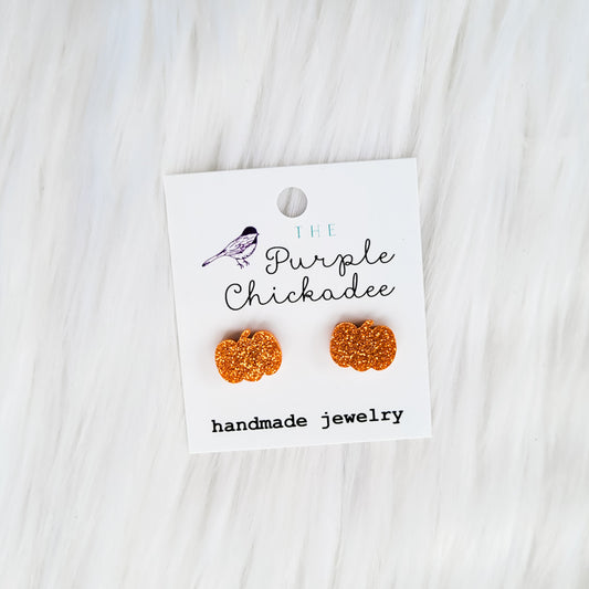 Orange Pumpkin Acrylic Earrings - Titanium Hypoallergenic