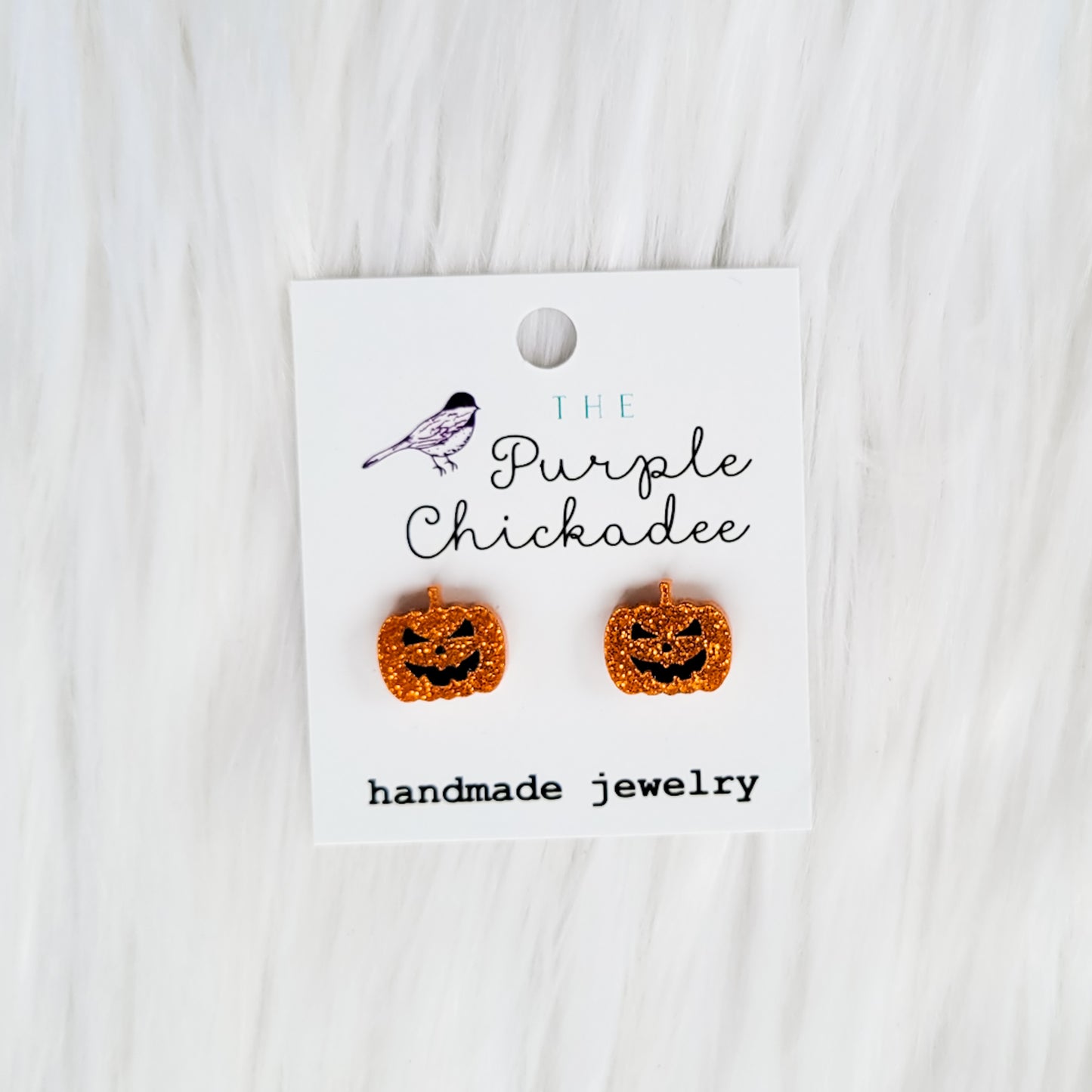 Jack O Lantern Pumpkin Acrylic Earrings - Titanium Hypoallergenic