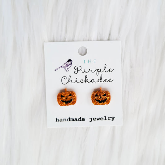 Jack O Lantern Pumpkin Acrylic Earrings - Titanium Hypoallergenic