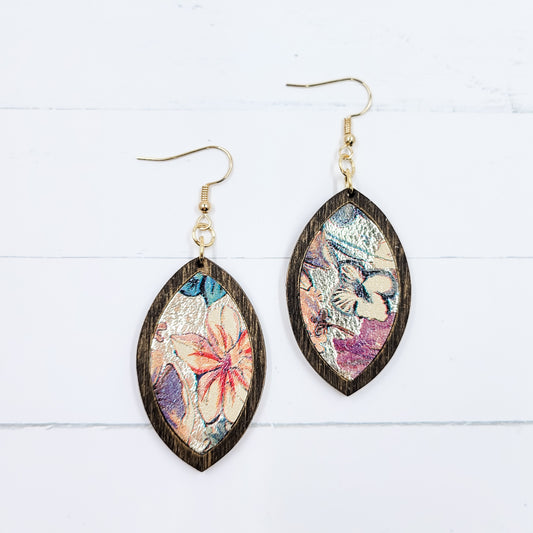 Wooden Petal - Metallic Summer Garden Leather Earrings
