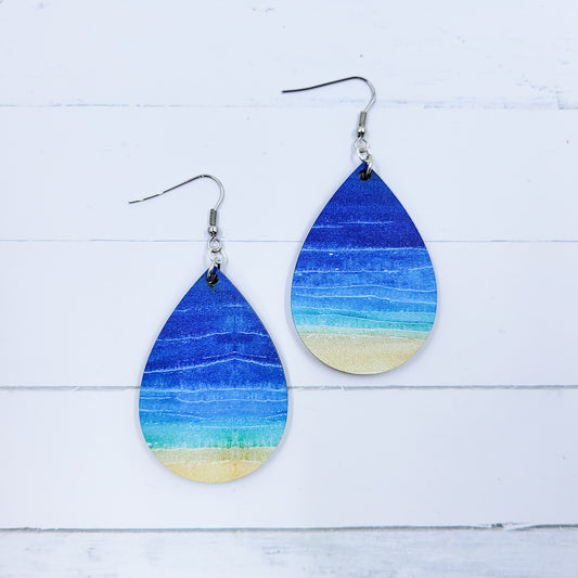 Beach Waves Teardrop Wooden Dangle Earrings