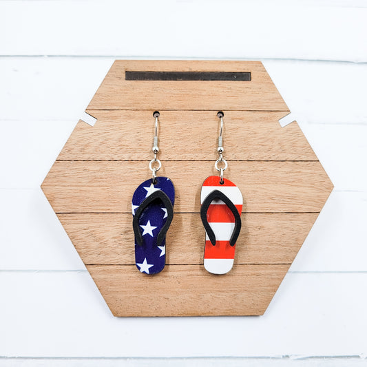 Stars & Stripes Flip Flop Wooden Dangle Earrings