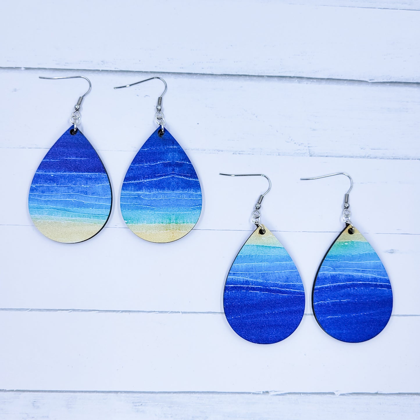 Beach Waves Teardrop Wooden Dangle Earrings