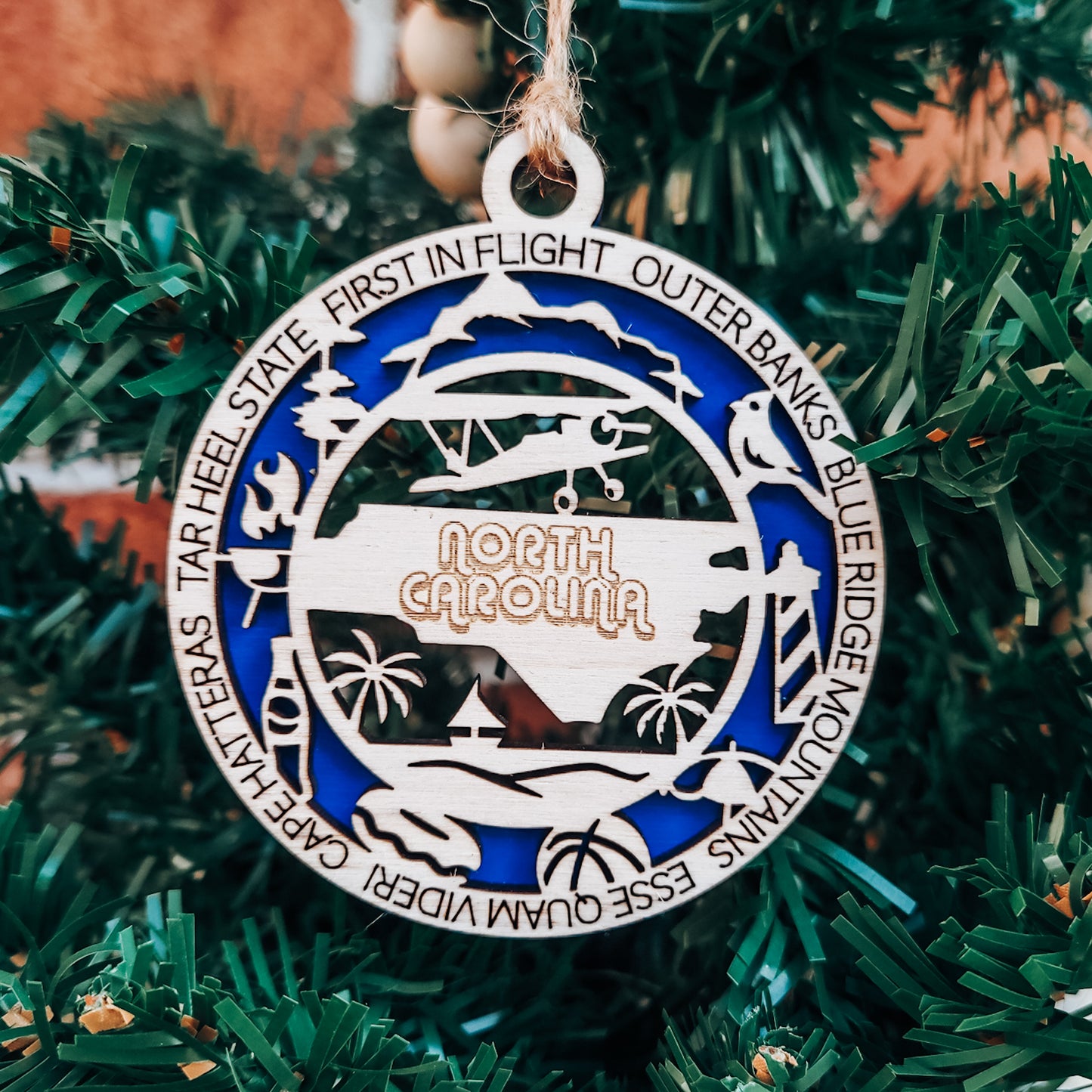 North Carolina Icons Round Wooden Ornament