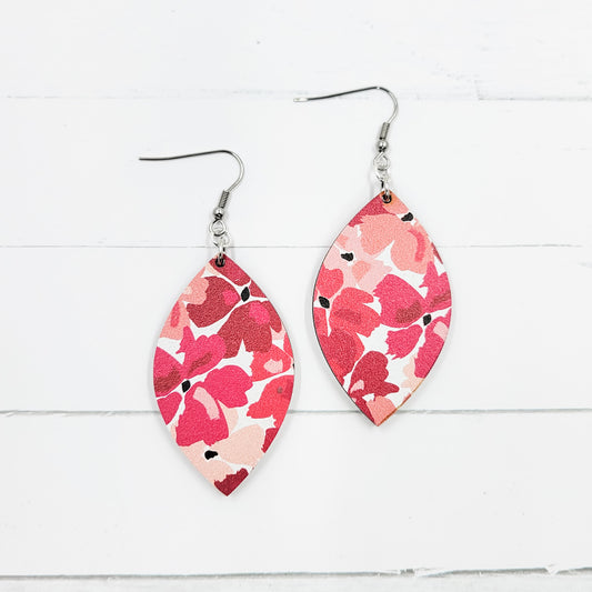Pink Floral Pointed Petal Wooden Dangle Earrings