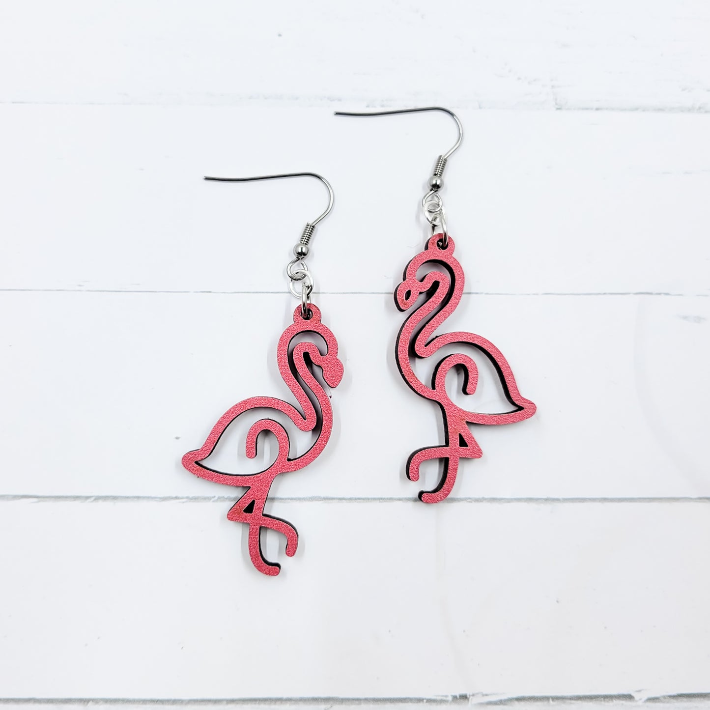 Pink Flamingo Wooden Dangle Earrings