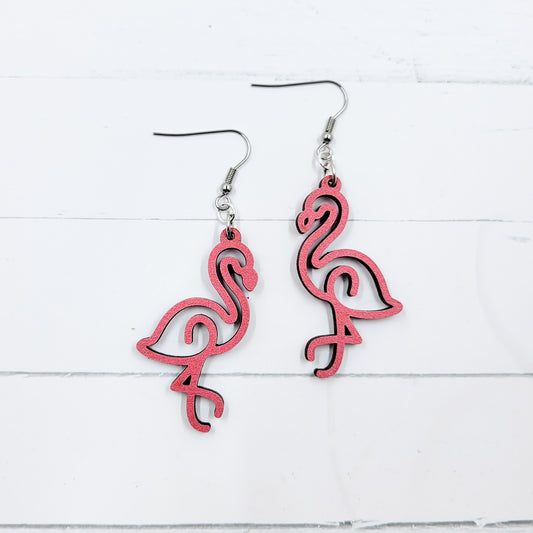 Pink Flamingo Wooden Dangle Earrings