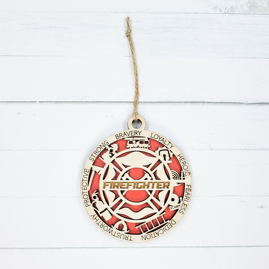 Firefighter Round Wooden Ornament