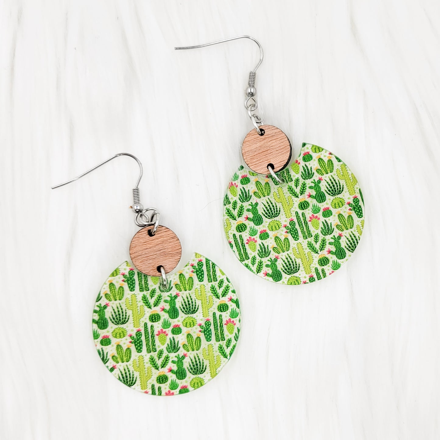 Mini Cactus Acrylic Semi Circle Dangle Earrings