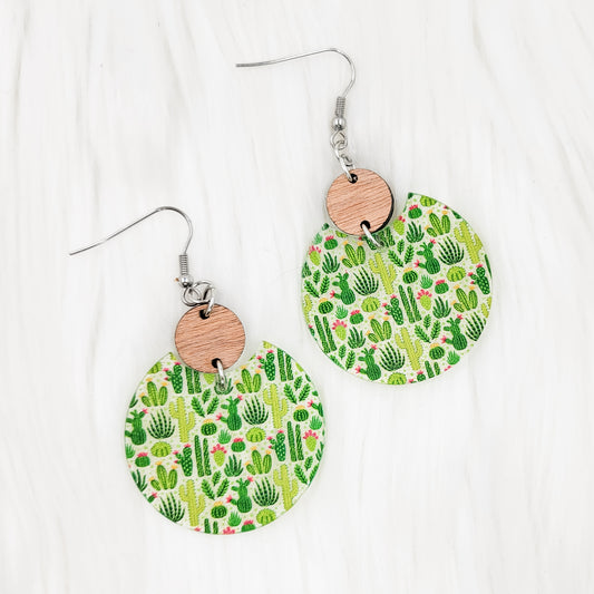 Mini Cactus Acrylic Semi Circle Dangle Earrings