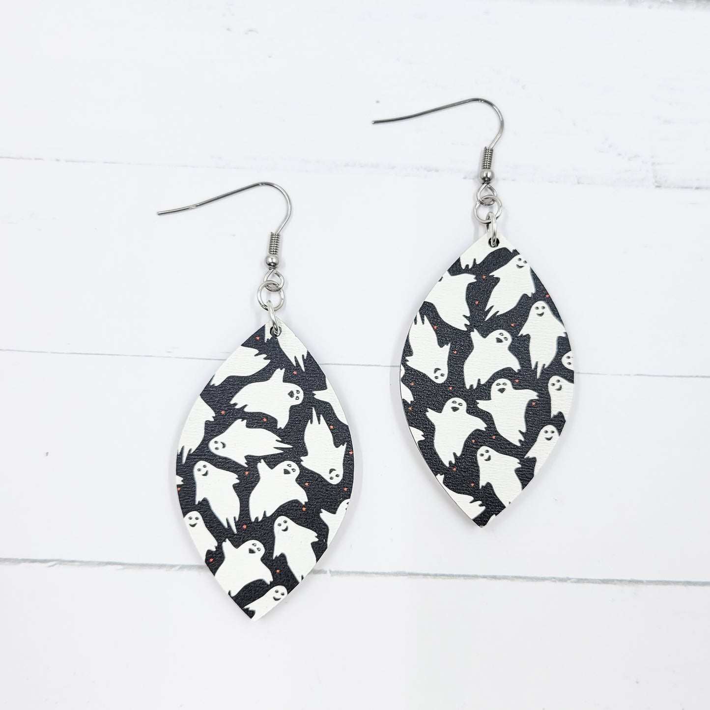 Ghosts Pointed Petal Wooden Dangle Earrings