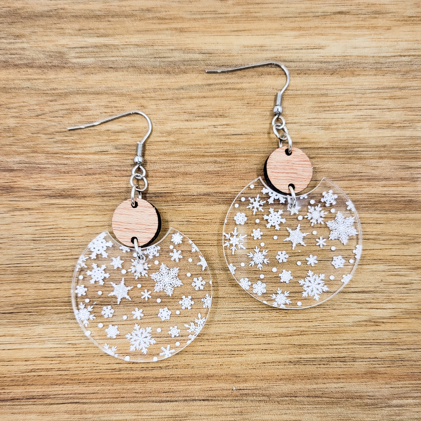SnowFlake Acrylic Semi Circle Dangle Earrings