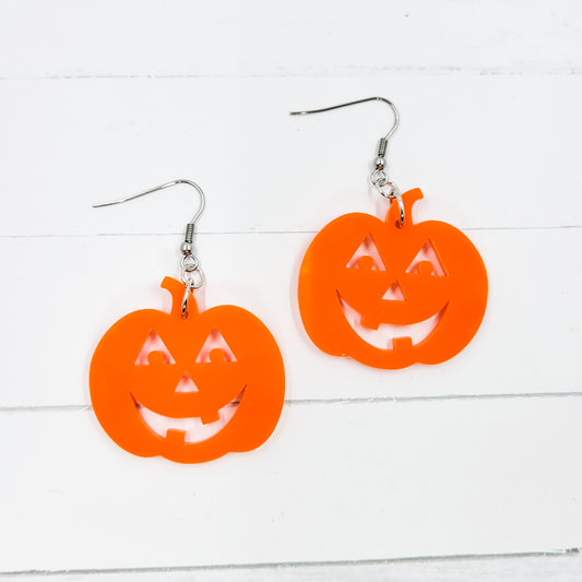 Jack O'Lantern Orange Acrylic Dangle Earrings