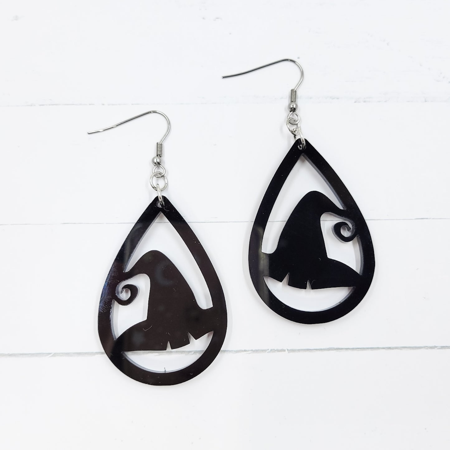 Witch Hat Black Acrylic Teardrop Dangle Earrings