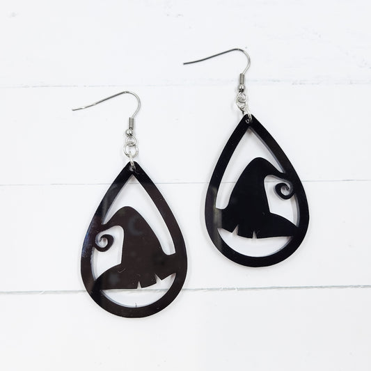 Witch Hat Black Acrylic Teardrop Dangle Earrings