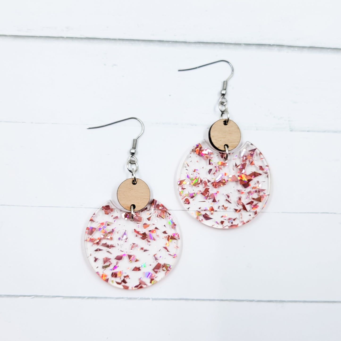 Pink Holographic Acrylic Semi Circle Dangle Earrings