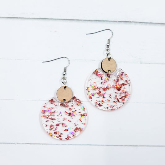 Pink Holographic Acrylic Semi Circle Dangle Earrings