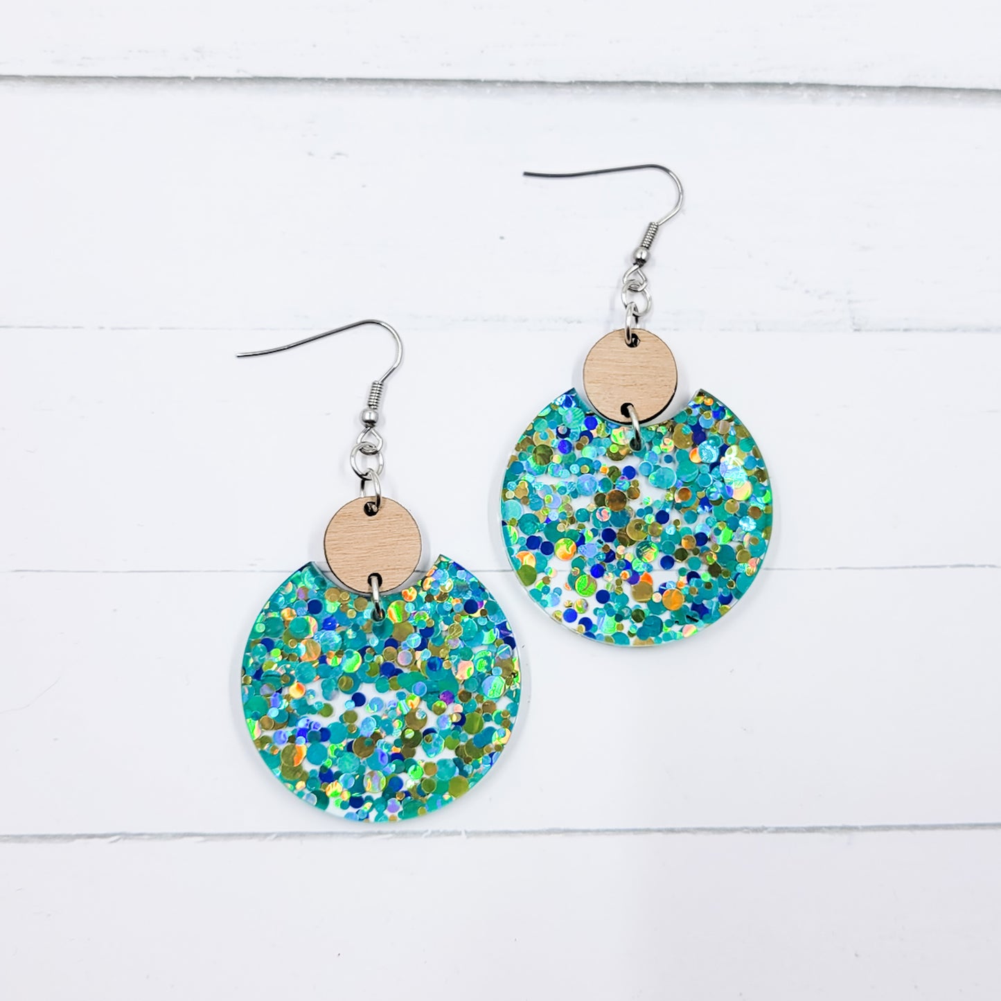 Blue Confetti Acrylic Semi Circle Dangle Earrings