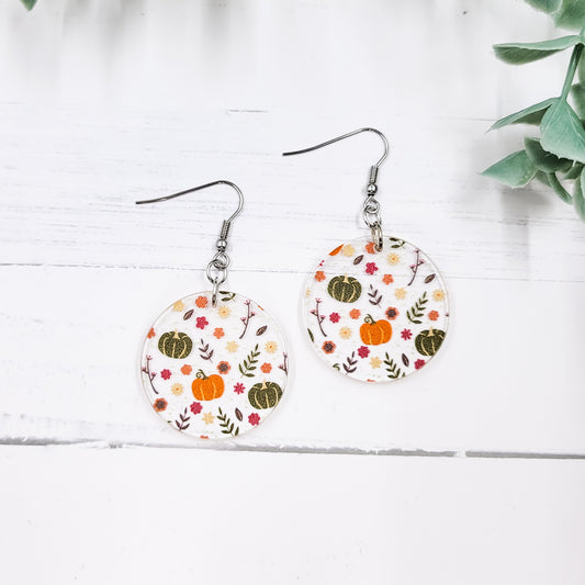 Fall Pumpkins Circle Acrylic Dangle Earrings