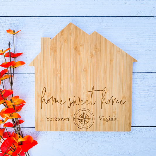 Home Sweet Home House Shapped Cutting Board - Customize Your Location