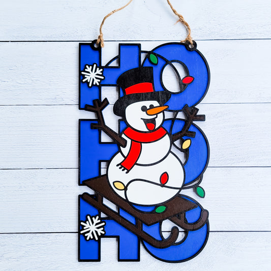 Ho Ho Ho Snowman Wooden Door Hanger