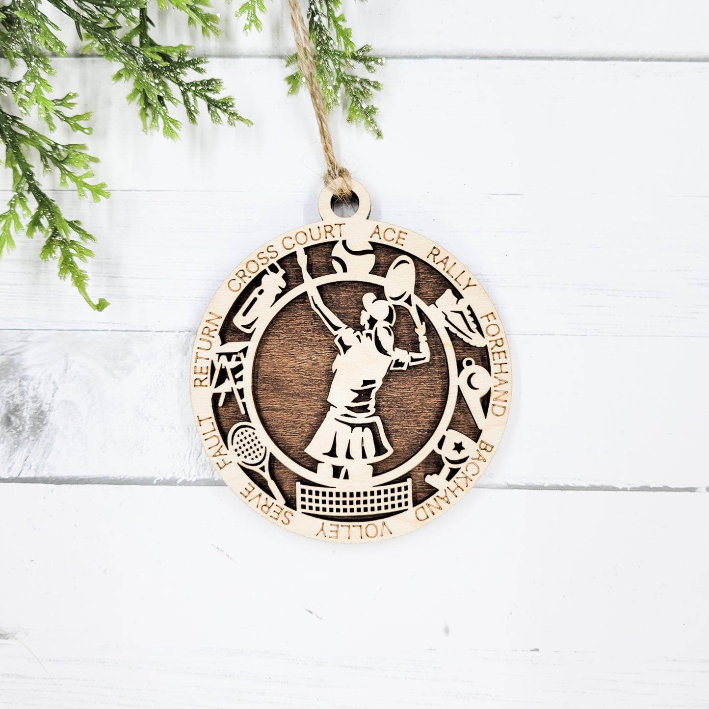 Female Tennis Round Wooden Ornament