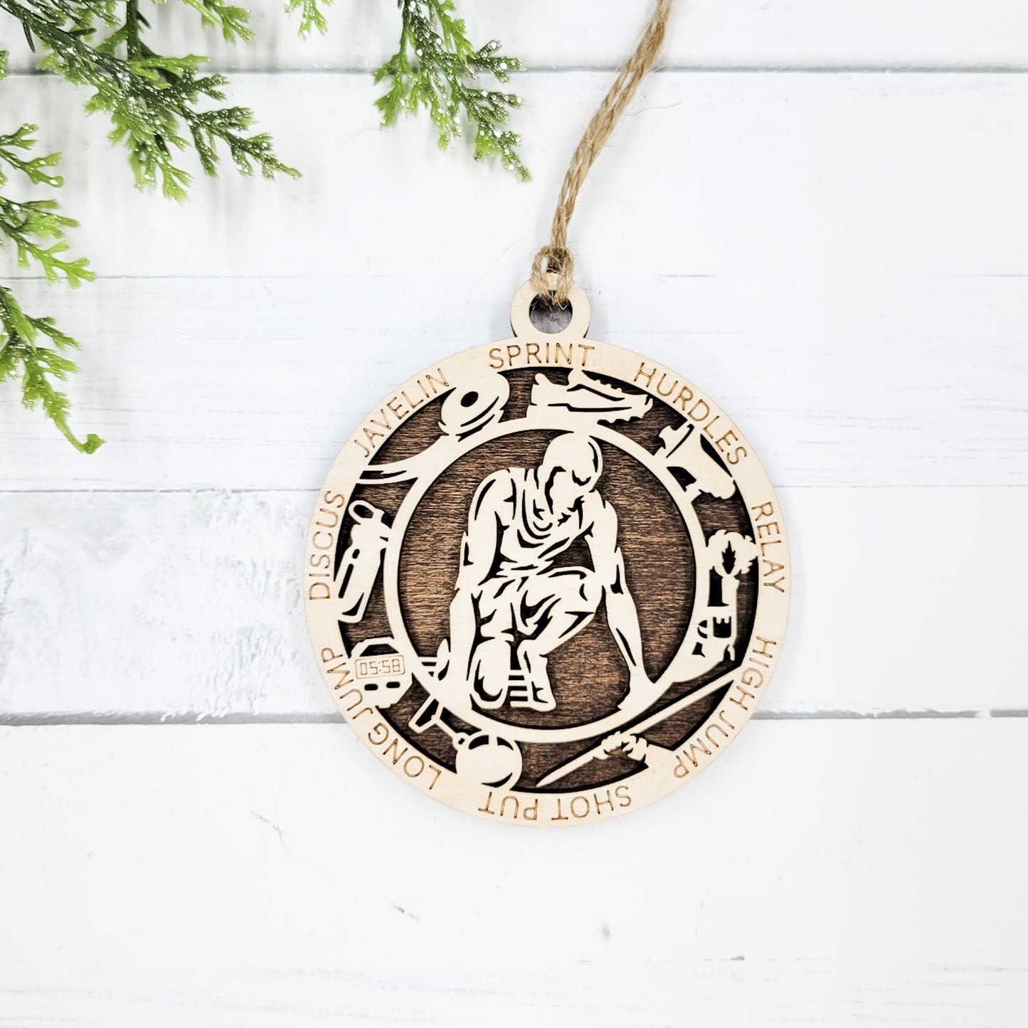 Track Male Round Wooden Ornament