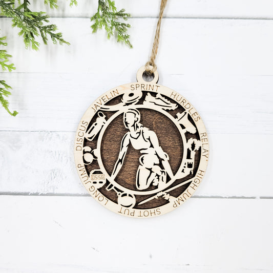 Track Female Round Wooden Ornament