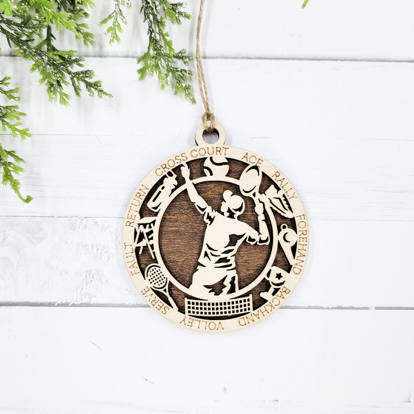 Male Tennis Round Wooden Ornament