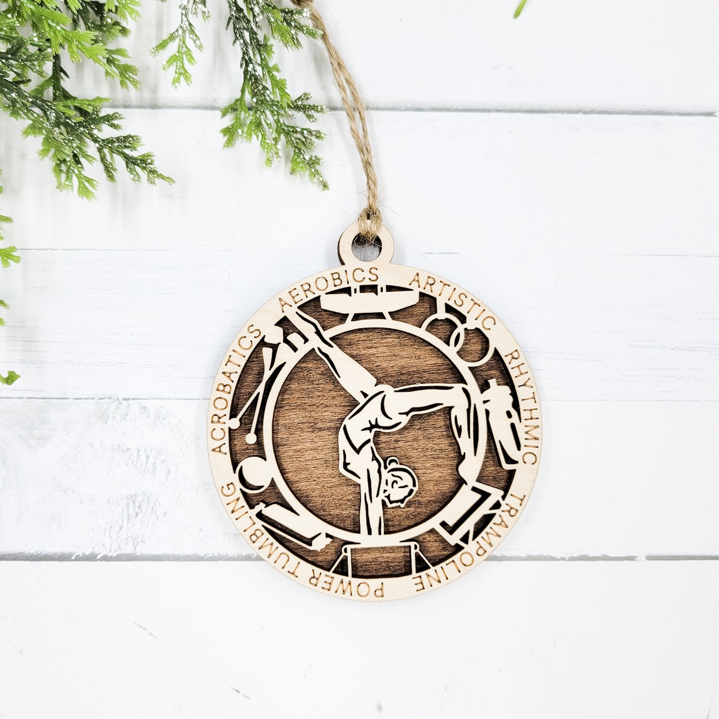 Female Gymnastics Icons Round Wooden Ornament