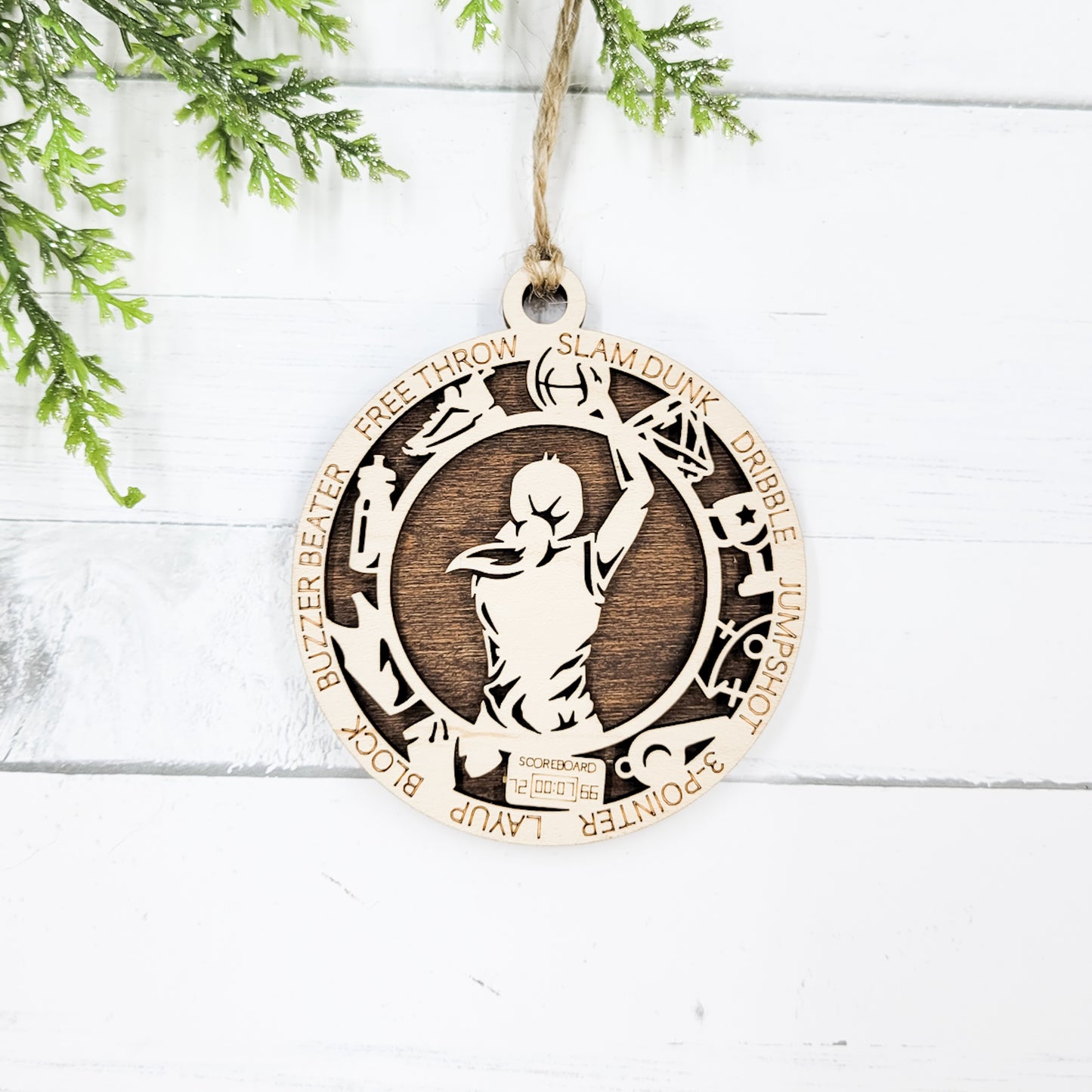 Female Basketball Icons Round Wooden Ornament