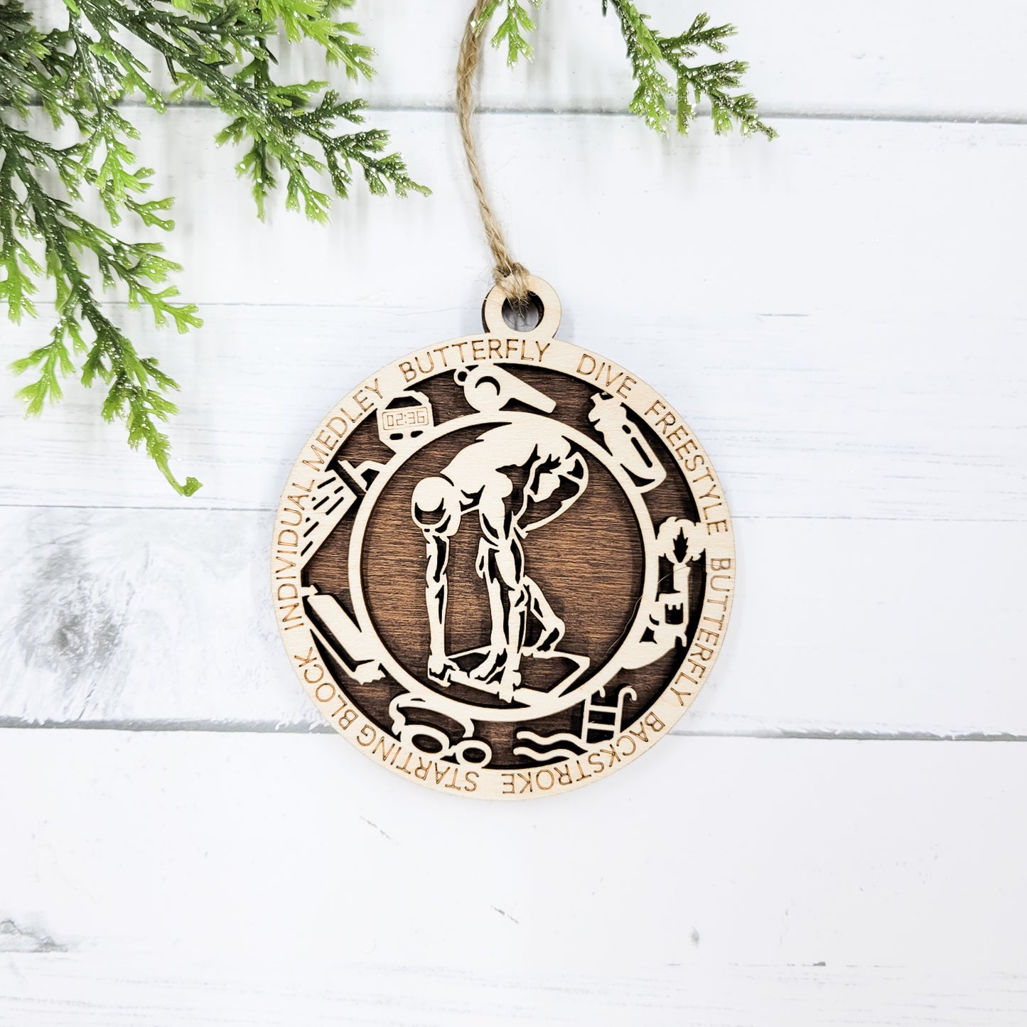 Male Swimming Icons Round Wooden Ornament