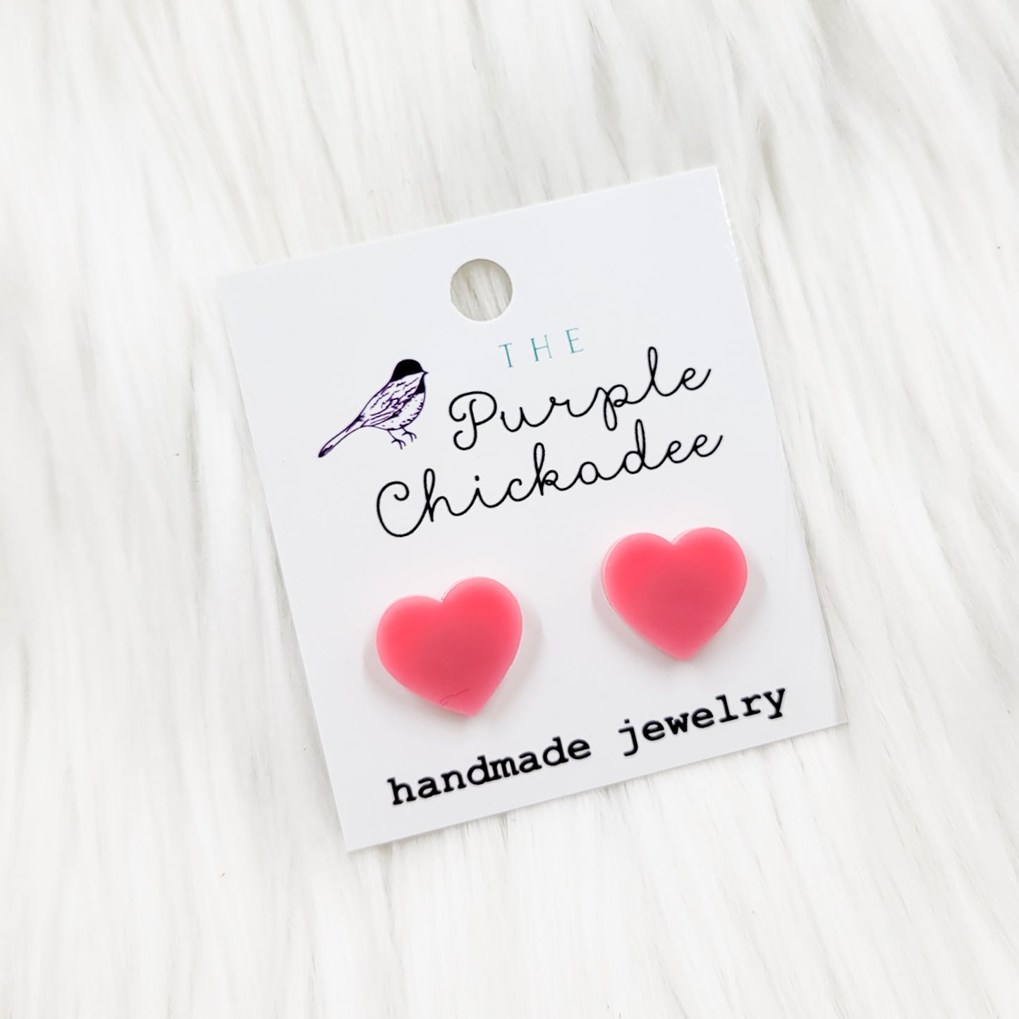 Pink Acrylic Heart Stud Earrings